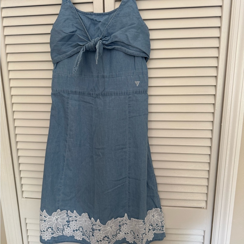 Guess Denim Dress with White Floral Trim